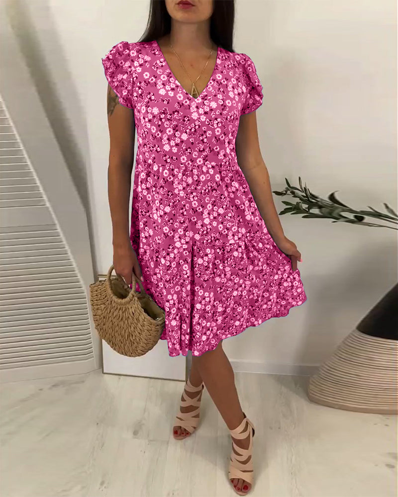 Marilyn - Midi-Kleid mit V-Ausschnitt und Blumenmuster ohne Ärmel