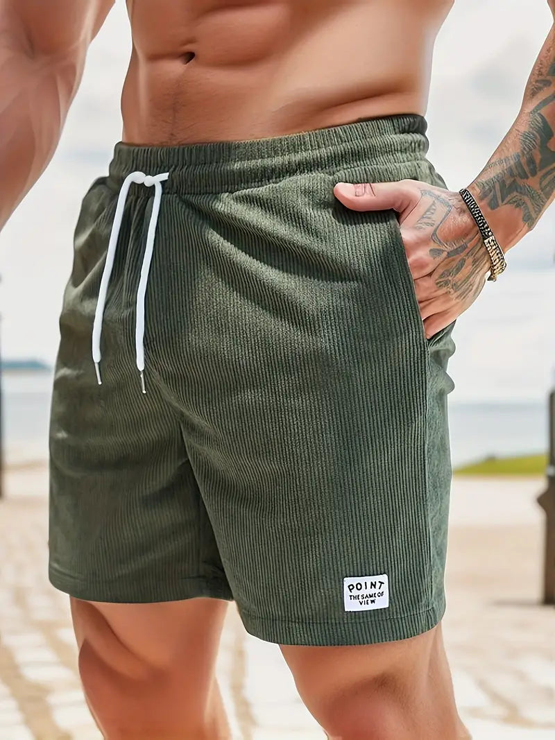 Nathan – gerippte, schmal geschnittene, bequeme shorts mit kordelzug und taschen