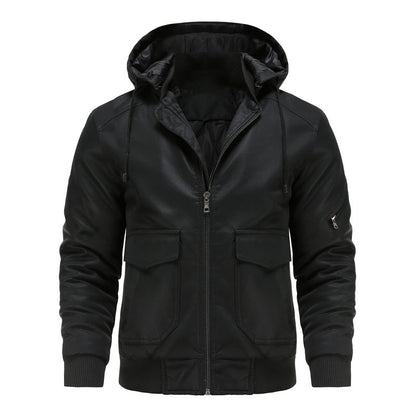 Liam – Klassische Lederjacke mit Kapuze