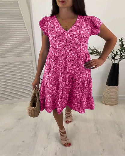 Marilyn - Midi-Kleid mit V-Ausschnitt und Blumenmuster ohne Ärmel