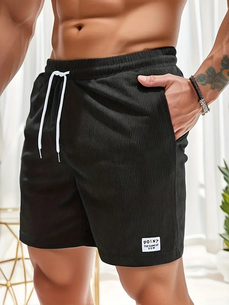 Nathan – gerippte, schmal geschnittene, bequeme shorts mit kordelzug und taschen