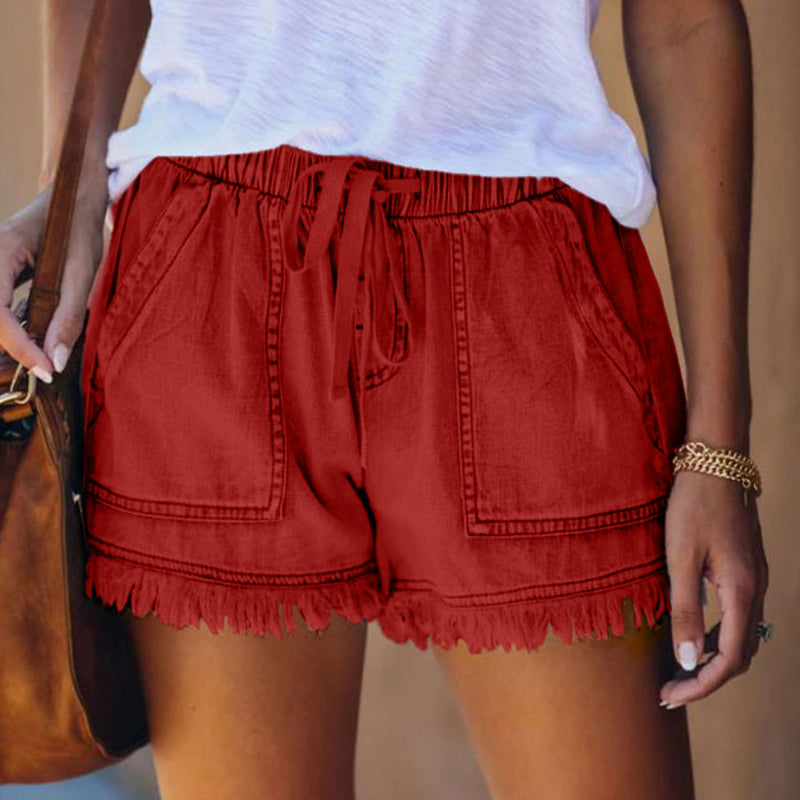 Einfarbige Lässige Denim-Shorts Mit Elastischer Taille