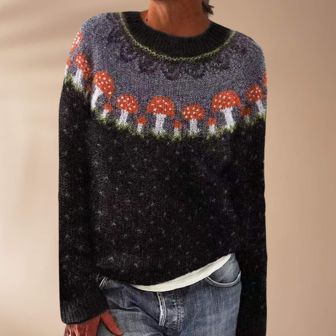 Schwarzer Pullover mit Pilzprint Damen – Zoe