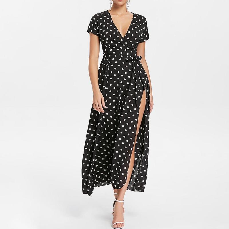 Gürtel Polka Dot Maxi Kleid