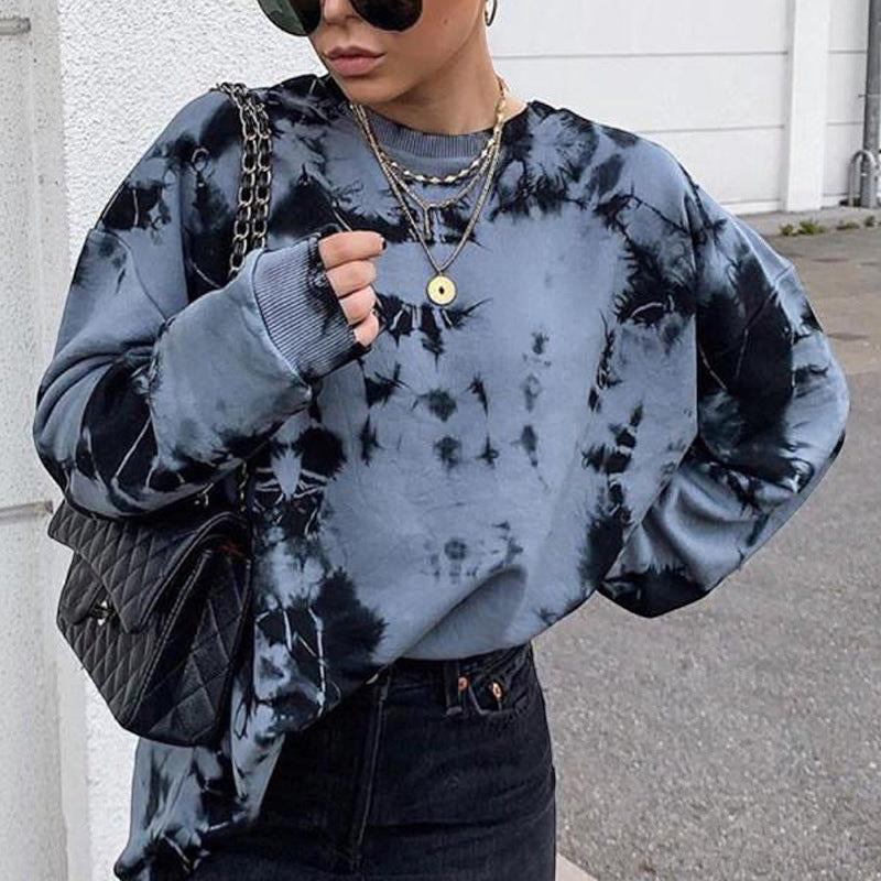 Loses Sweatshirt mit rundem Halsausschnitt für Damen im Tie-Dye-Stil