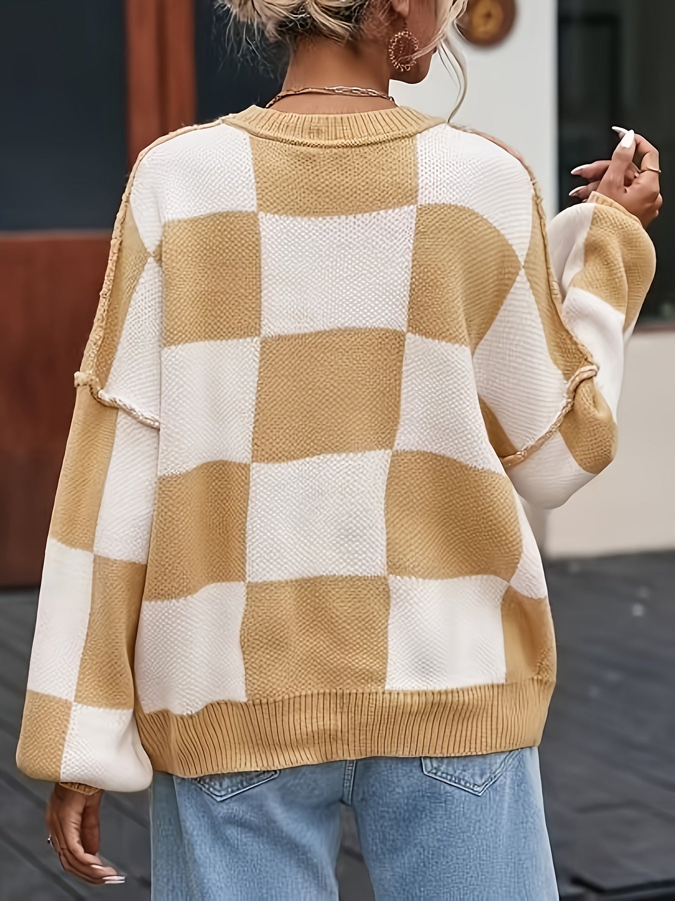 Kariertes Oversize-Pullover mit Rundhals – Lässiger Stil