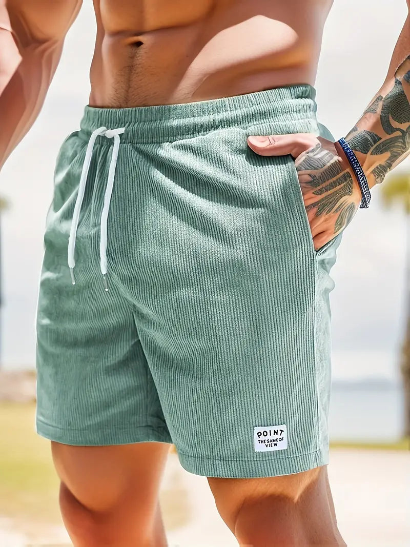 Nathan – gerippte, schmal geschnittene, bequeme shorts mit kordelzug und taschen