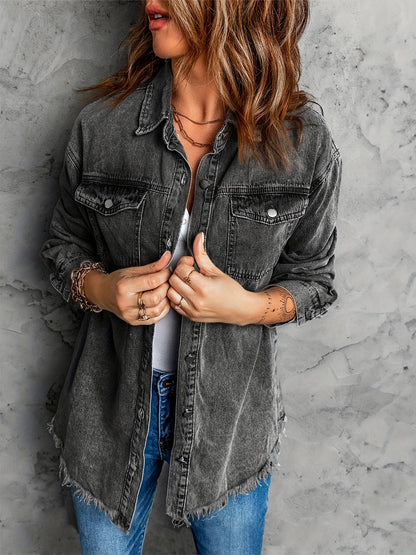 Fransensaum Denim-Jacke für Damen