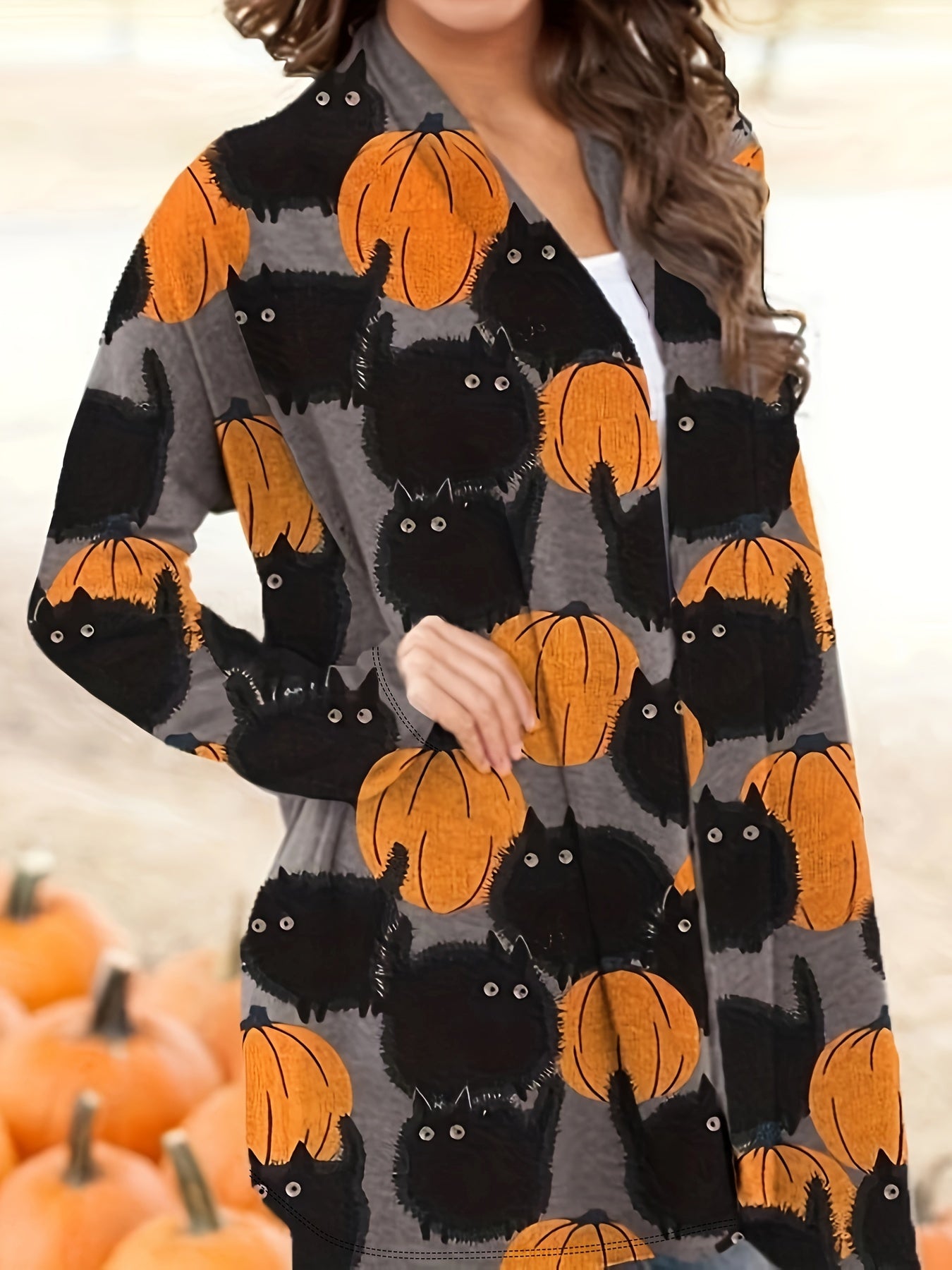 Oversized Halloween Mantel - Lässiger Damen-Strickjacke