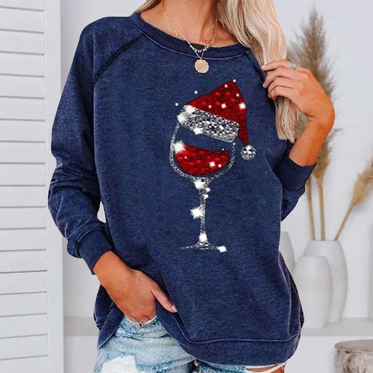 Weihnachts-Sweatshirt mit Weinglas-Print