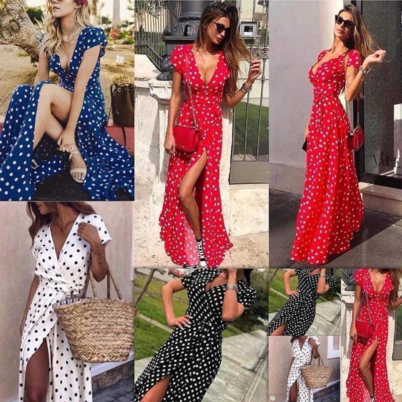 Gürtel Polka Dot Maxi Kleid