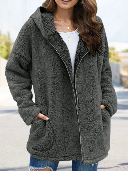 Damen Teddyjacke mit Reißverschluss – Olivegrün