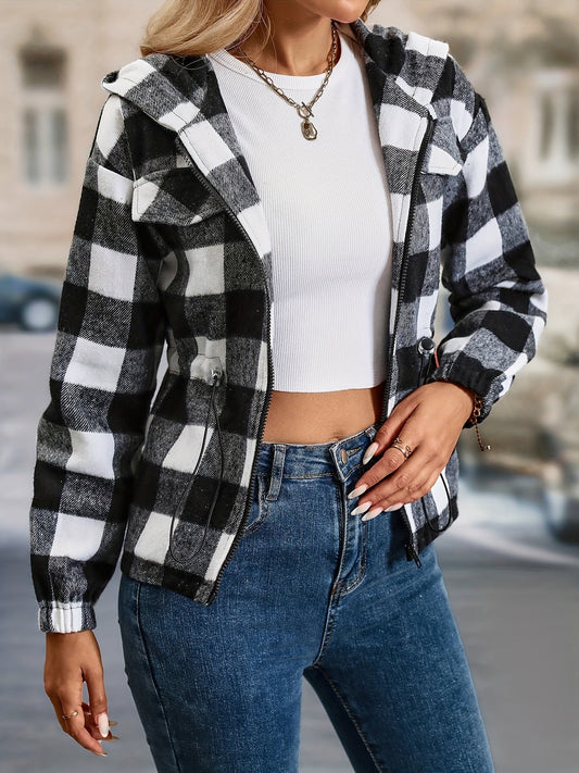 Karierte Kapuzenjacke mit lässigem Drop-Shoulder-Design