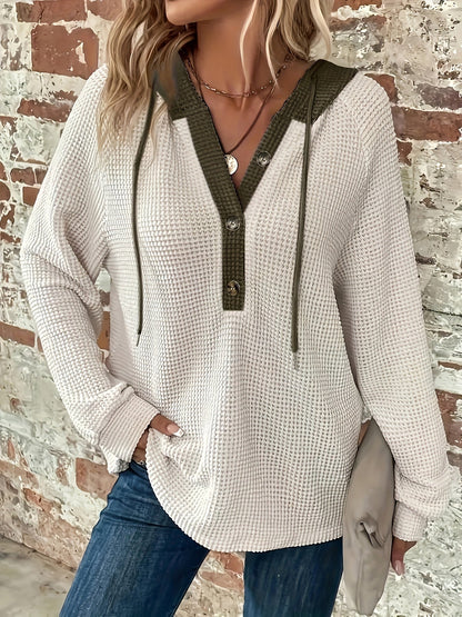 Weißer Kapuzenpullover mit Knopfleiste - Mia