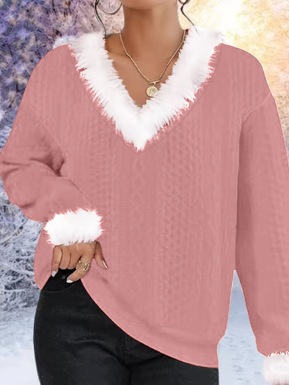 Weihnachtlicher Pullover mit Kunstfellbesatz