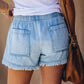 Einfarbige Lässige Denim-Shorts Mit Elastischer Taille