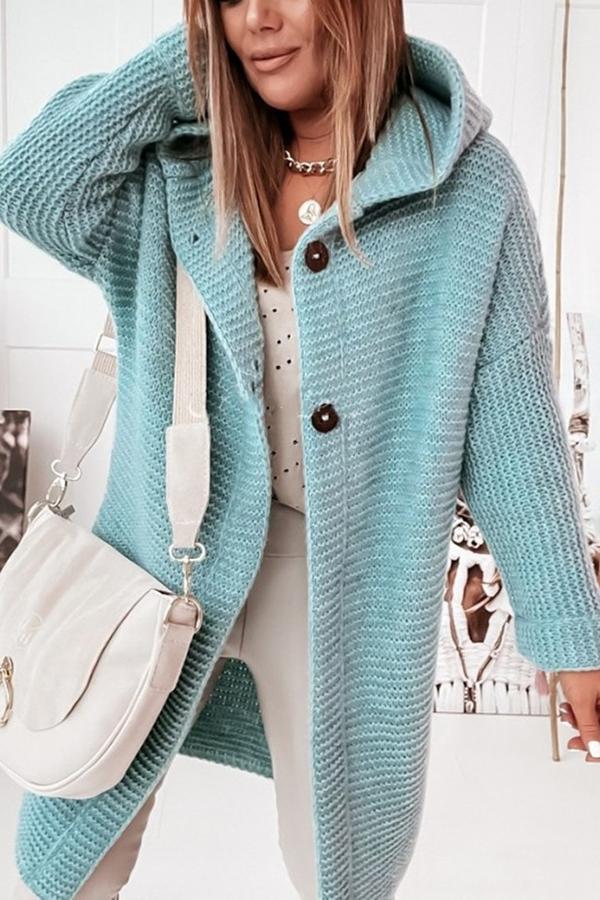 Graue Knopf-Kapuzenstrickjacke – Emma