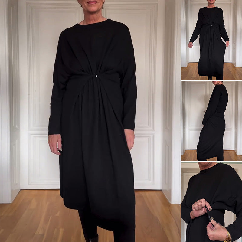 Lässiges, plissiertes Kleid mit langen Ärmeln und Taille