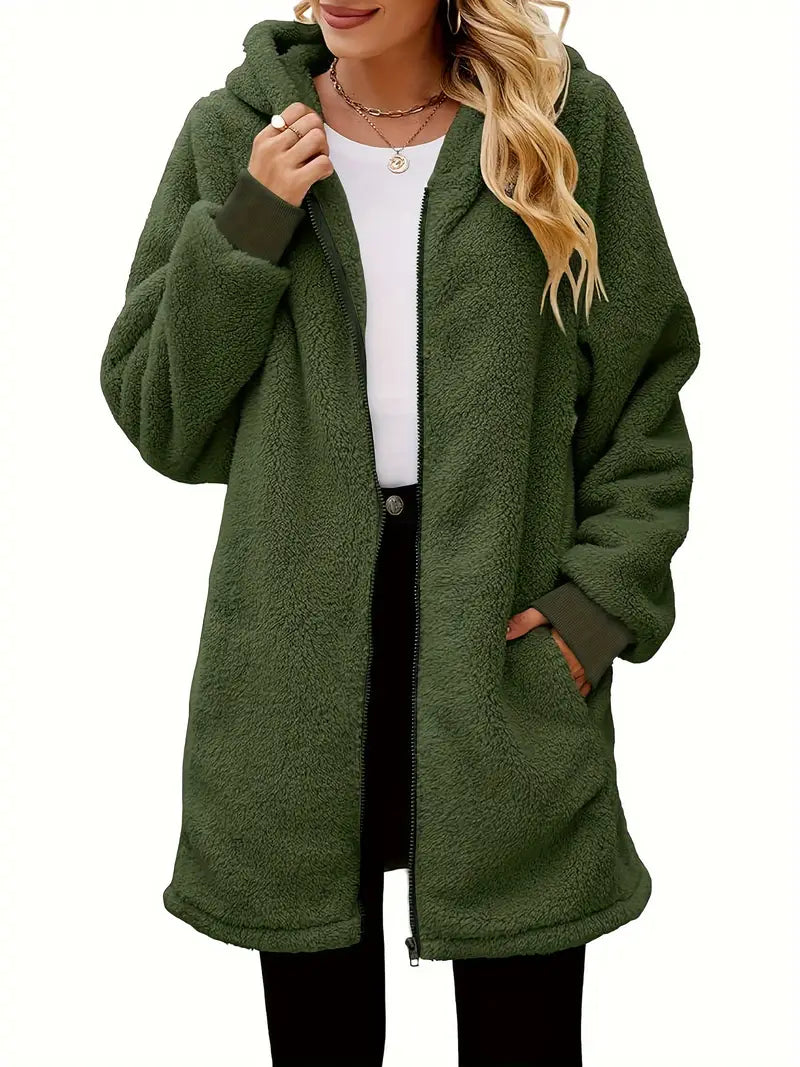 Armeegrüne Kapuzenjacke mit Kunstfell - Sophie