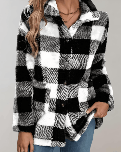 Charlotte - Teddy Fleece Plüsch Vollärmelige Karierte Damenjacke