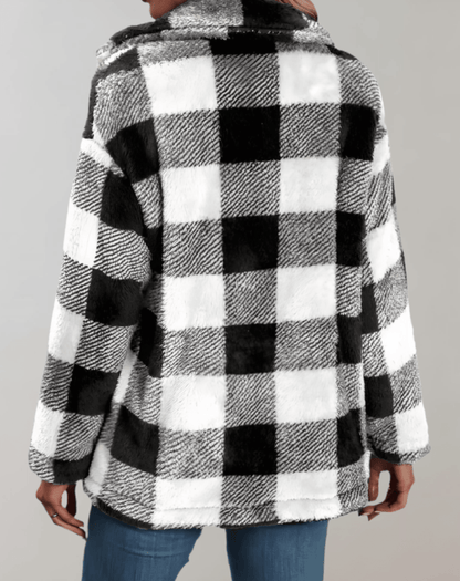 Charlotte - Teddy Fleece Plüsch Vollärmelige Karierte Damenjacke