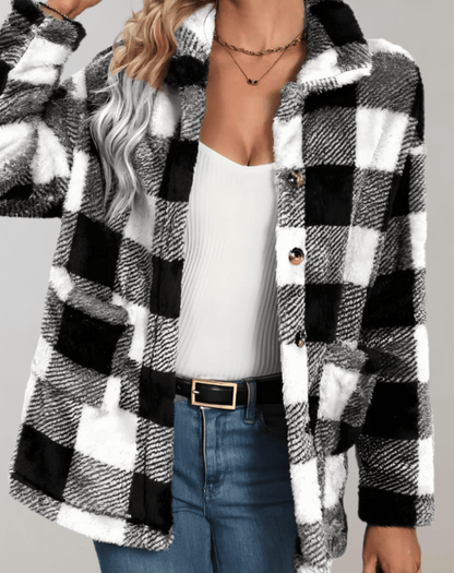 Charlotte - Teddy Fleece Plüsch Vollärmelige Karierte Damenjacke