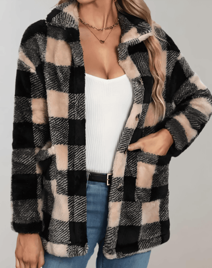 Charlotte - Teddy Fleece Plüsch Vollärmelige Karierte Damenjacke