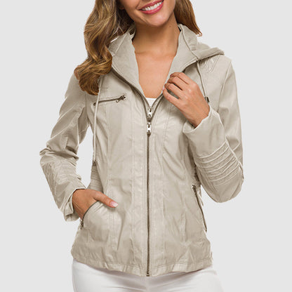 Elegante Lederjacke mit Kapuze und warmem Futter