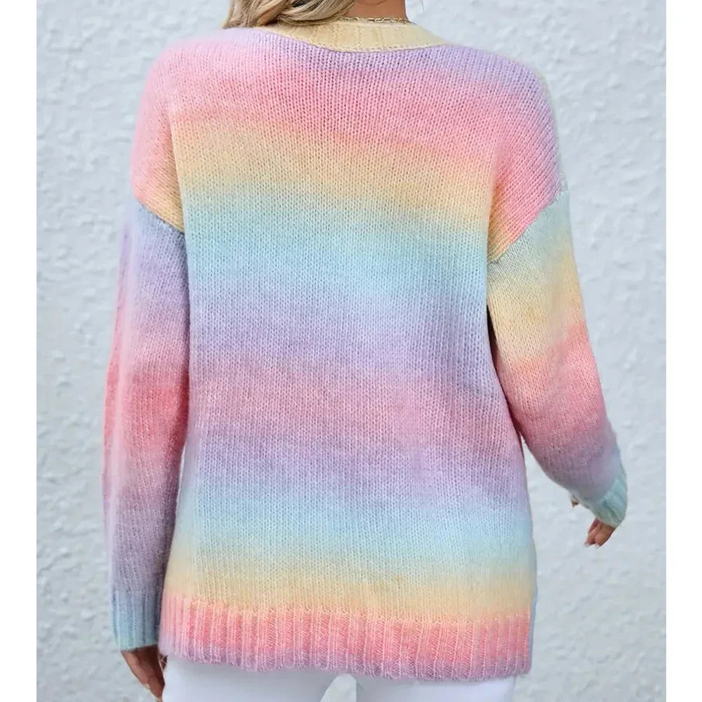 Lena - Regenbogenfarbener Strickjacke