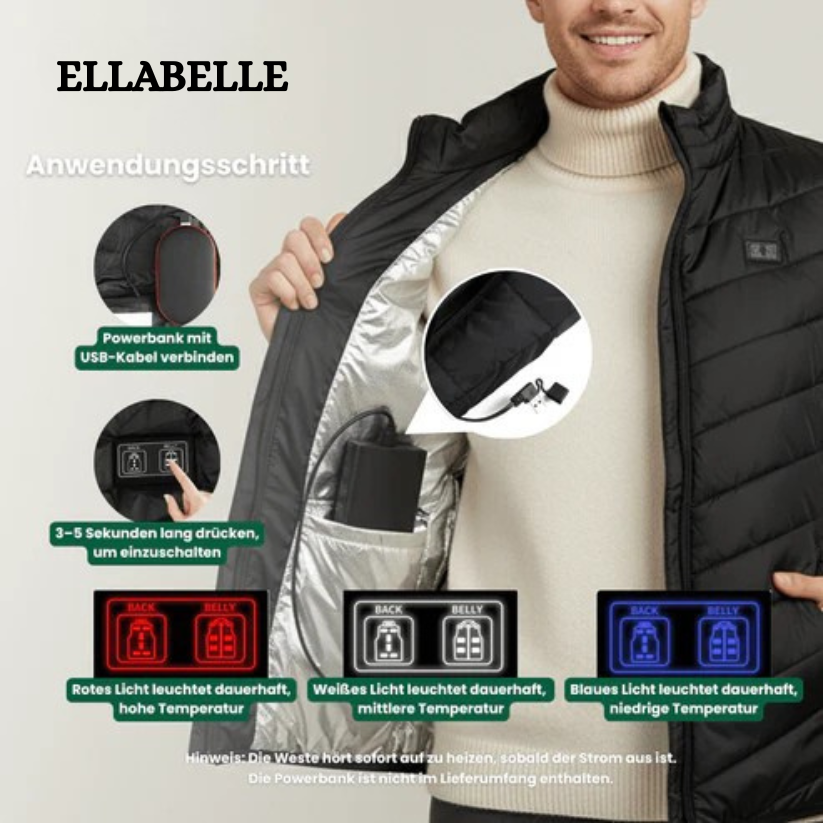 Beheizte USB-Weste – Unisex Heizjacke mit 3 Temperaturstufen