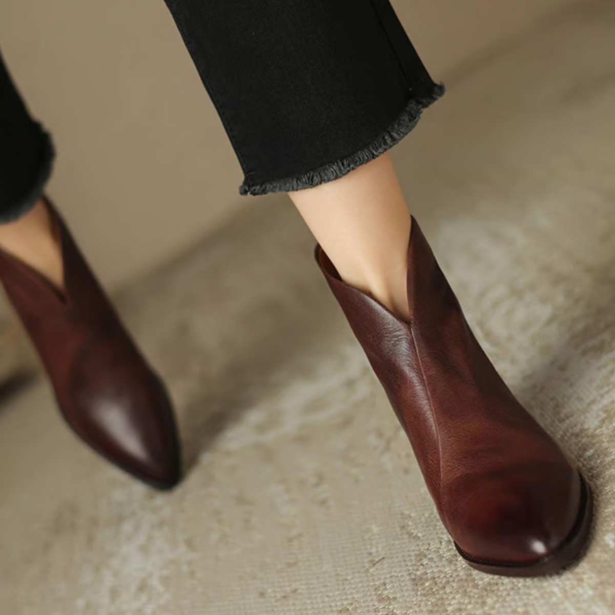 Damen Stiefelette elegant aus Leder mit Blockabsatz