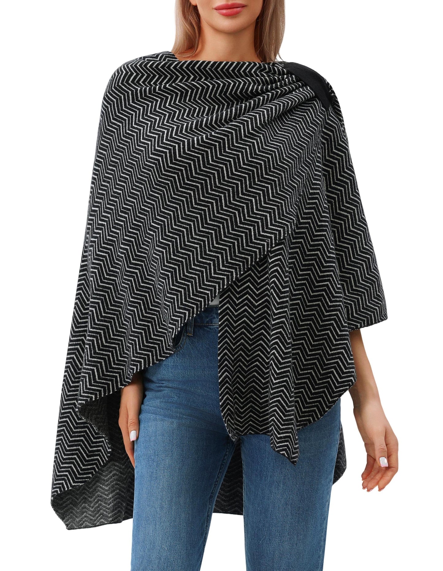 Schwarzer Poncho Pullover mit Überkreuz-Front - Eleganza