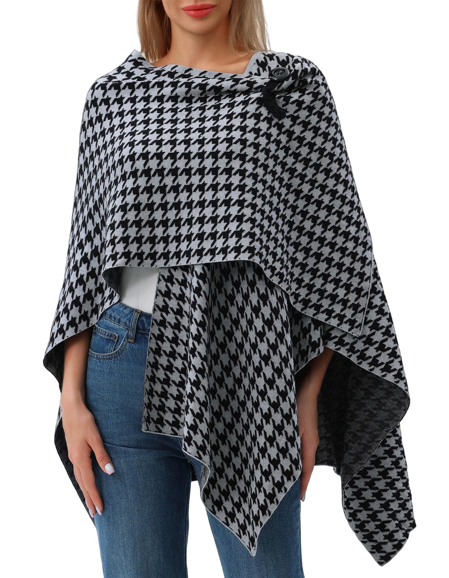 Schwarzer Poncho Pullover mit Überkreuz-Front - Eleganza