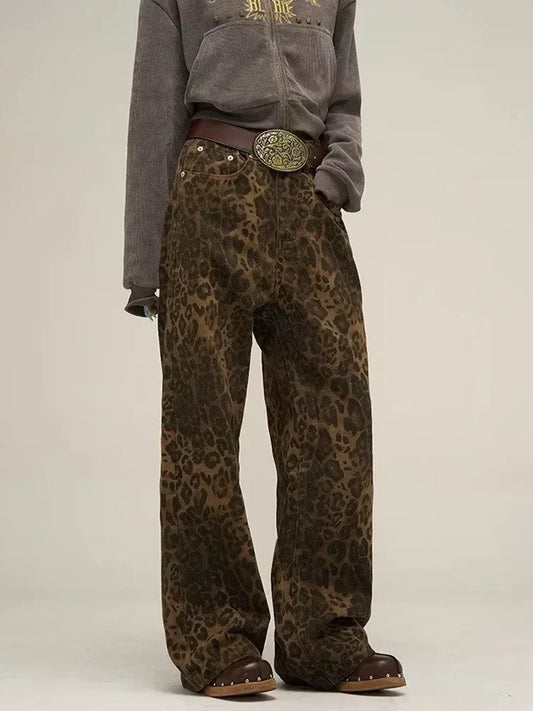 Leontine | Denim-Hose mit Leopardenmuster