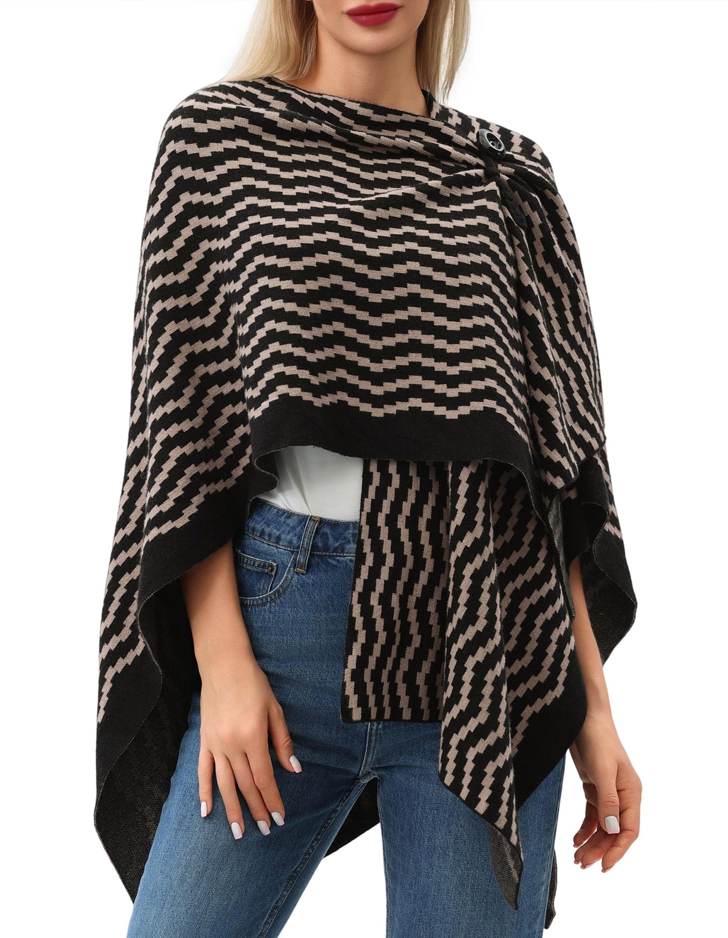 Schwarzer Poncho Pullover mit Überkreuz-Front - Eleganza