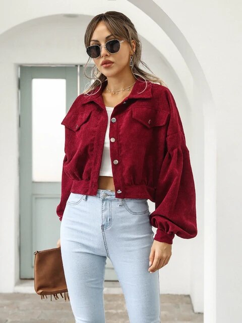 Astrid - Gekürzte Cordjacke mit Fronttaschen