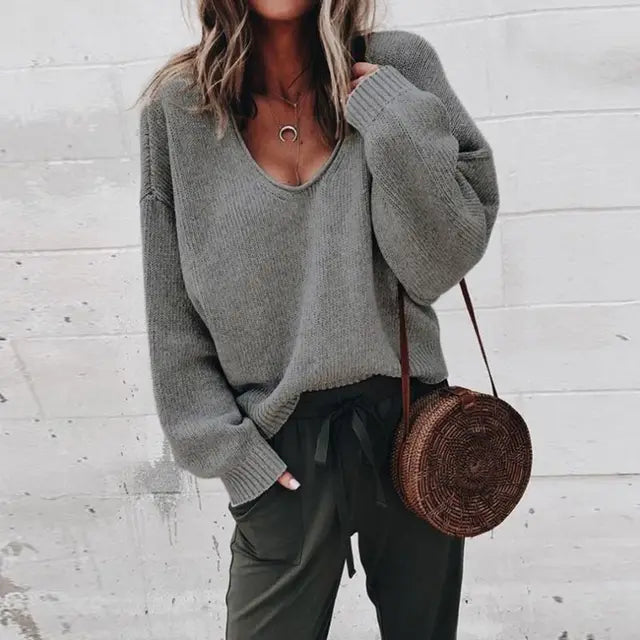 Schwarzer V-Ausschnitt Pullover - Emma