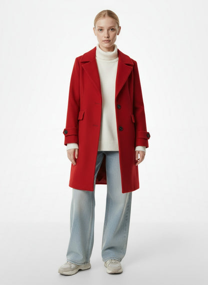 Full body view of the model wearing Eleganter Damen Wollmantel mit Knöpfen – Stilvoll & Zeitlos