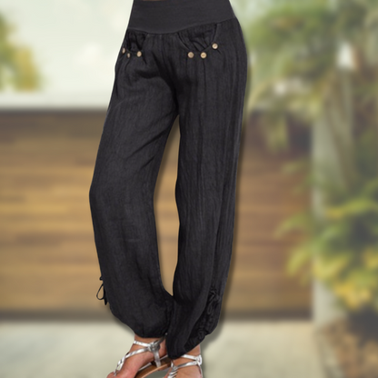 Marion – Lässige, hoch taillierte Haremshose aus Baumwolle mit hoher Taille