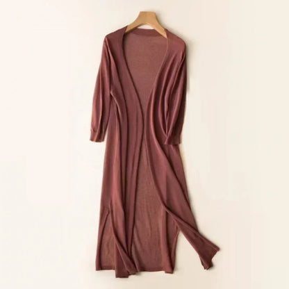 Leichter Langer Strickjacke für Damen | Offene Vorderseite