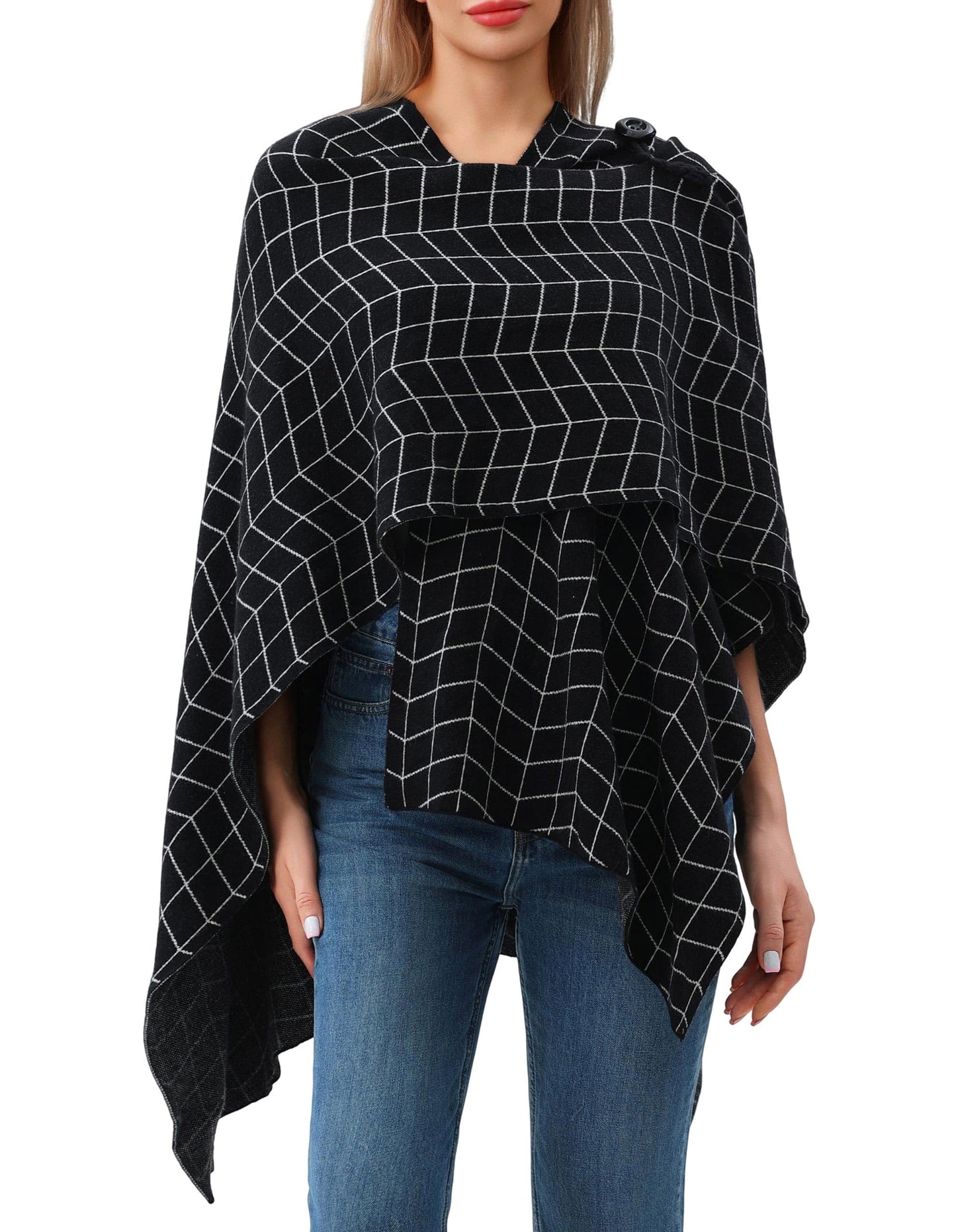 Schwarzer Poncho Pullover mit Überkreuz-Front - Eleganza