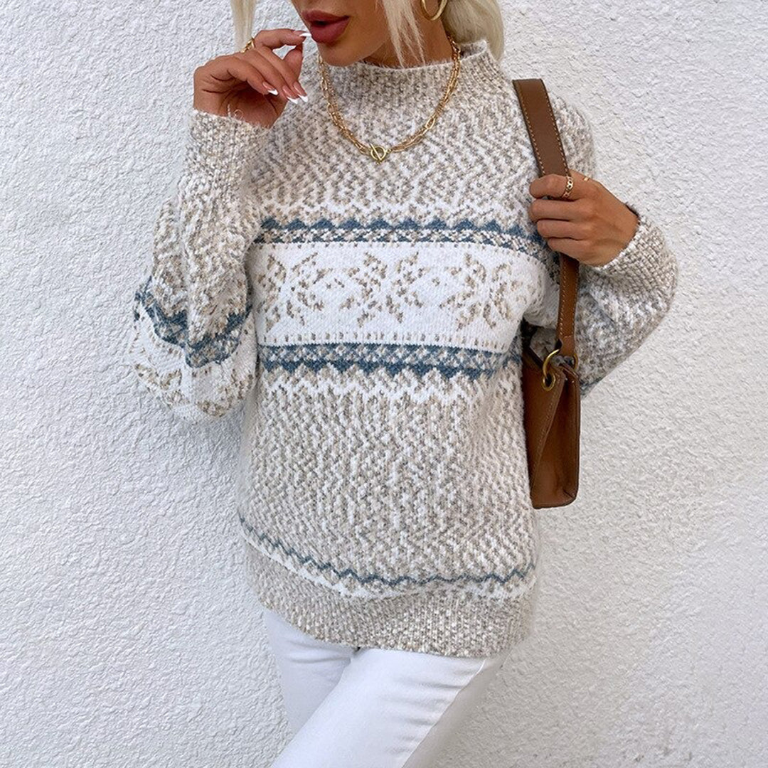 Grauer Strickpullover mit Schneeflocken-Muster - Sophie