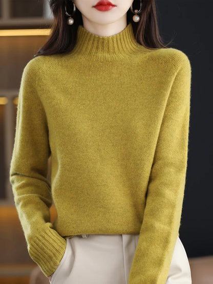 Merino Woll-Pullover mit Stehkragen Grün – Olivia