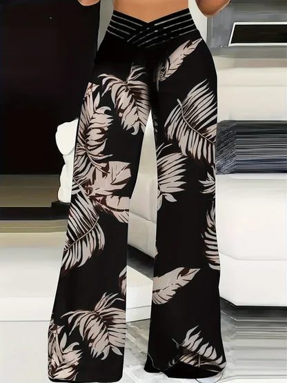 Schwarze Palmen-Print Hose - Vanessa