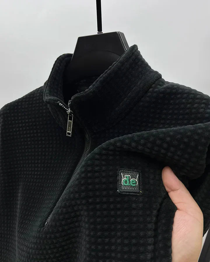 Premium alpaka-fleece-pullover mit halbem reißverschluss