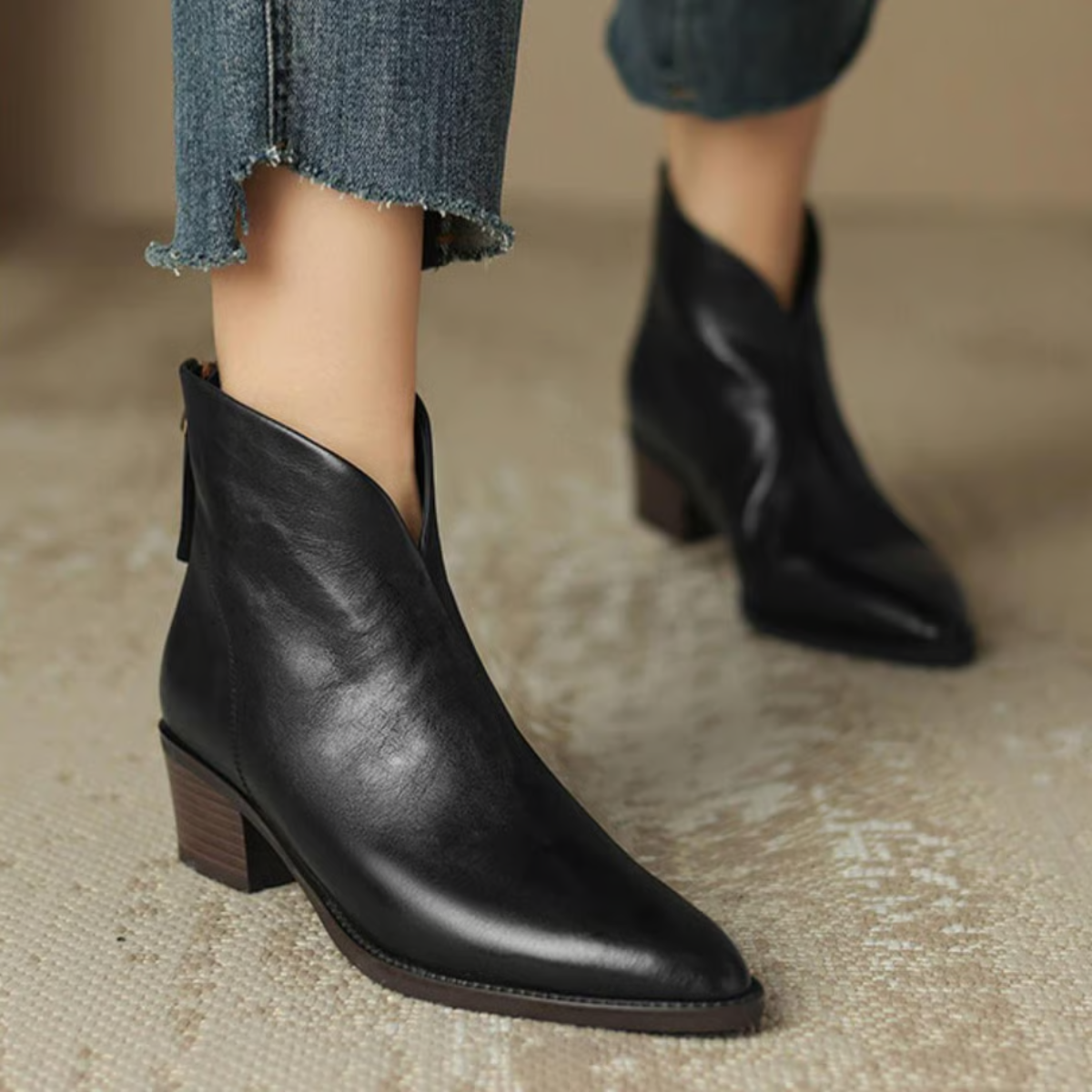 Damen Stiefelette elegant aus Leder mit Blockabsatz