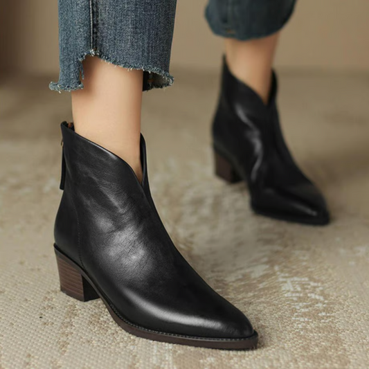 Damen Stiefelette elegant aus Leder mit Blockabsatz