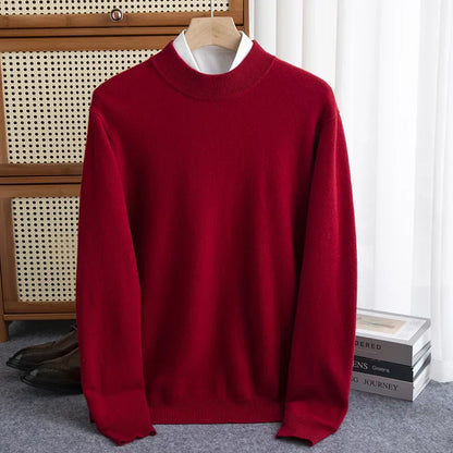 Klassischer Wollpullover mit Stehkragen – Weinrot