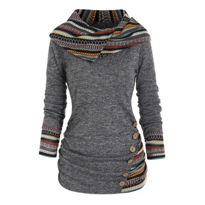 Damen Ethno-Stil Winter-Sweatshirt | Mit Kapuze