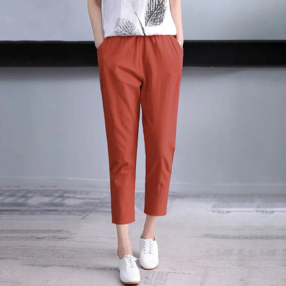 Braune Baumwoll-Leinen-Harem-Hosen - Ava